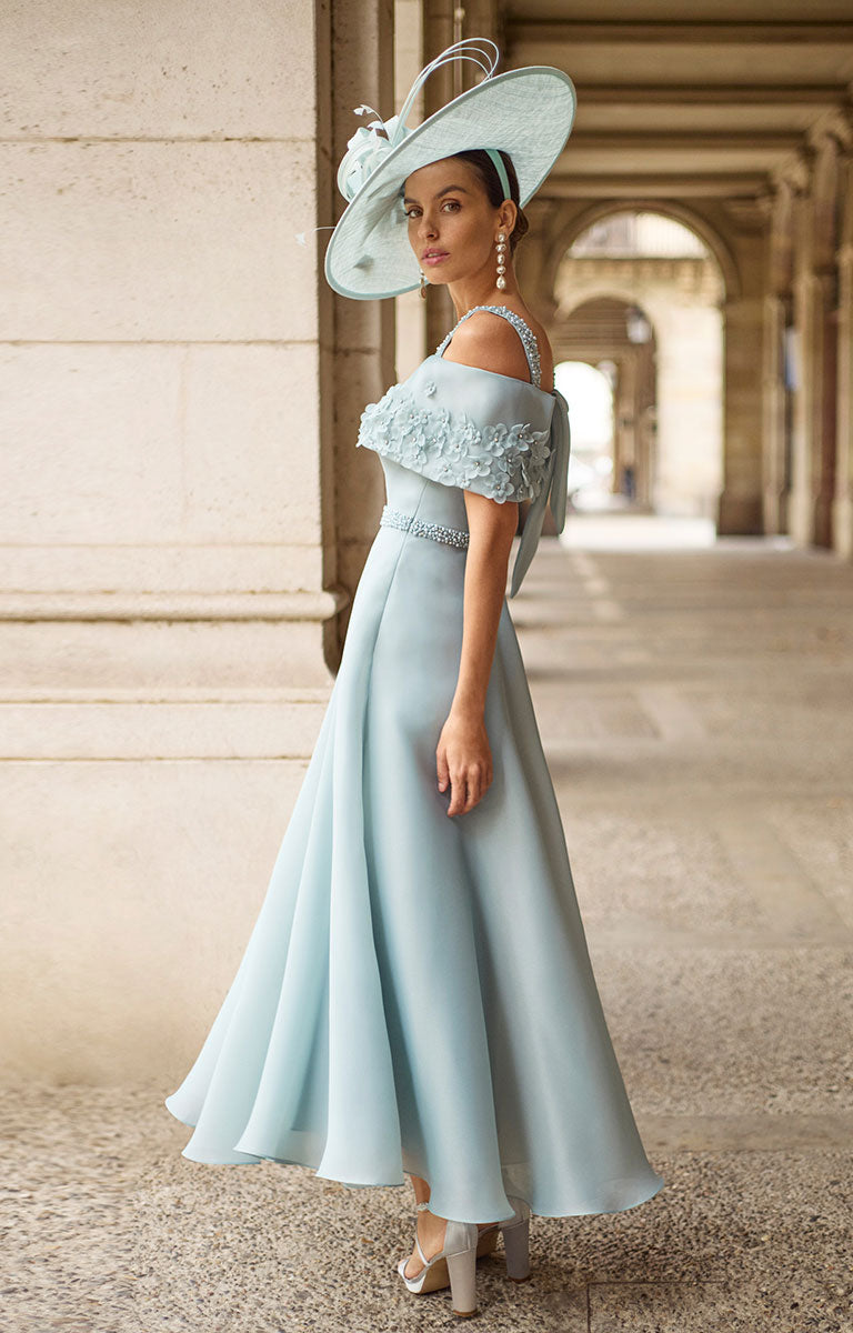 couture club dresses by Rosa Clara 2G10 Color:Mist Multi Floral V-Neck Metallic Pleated Malachite published_date:2025-10-13T16:21:12Z