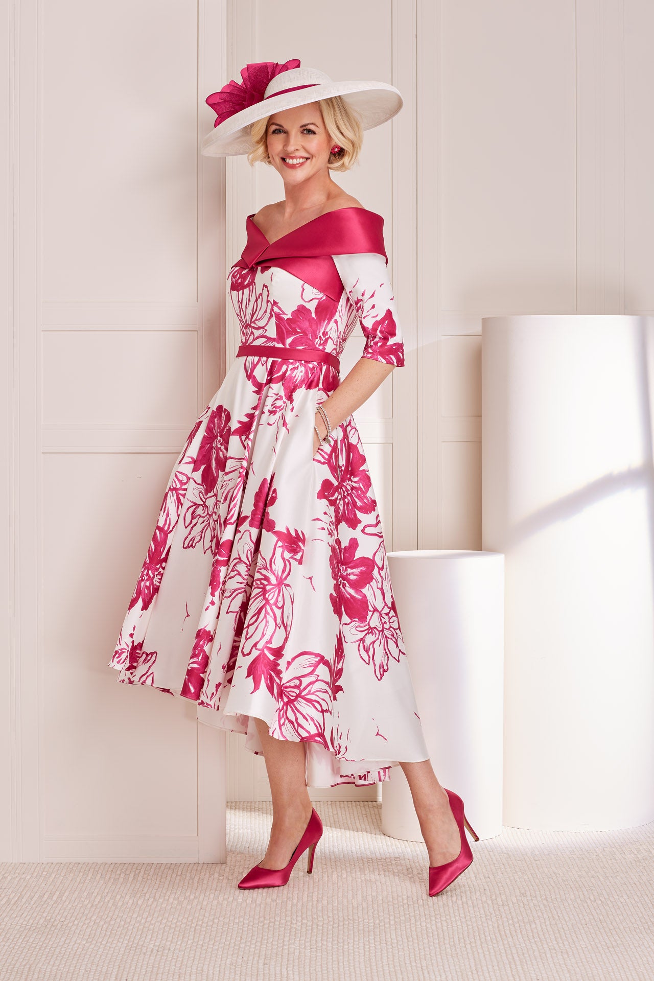 John Charles 66418 - Berry Ivory Print Dress