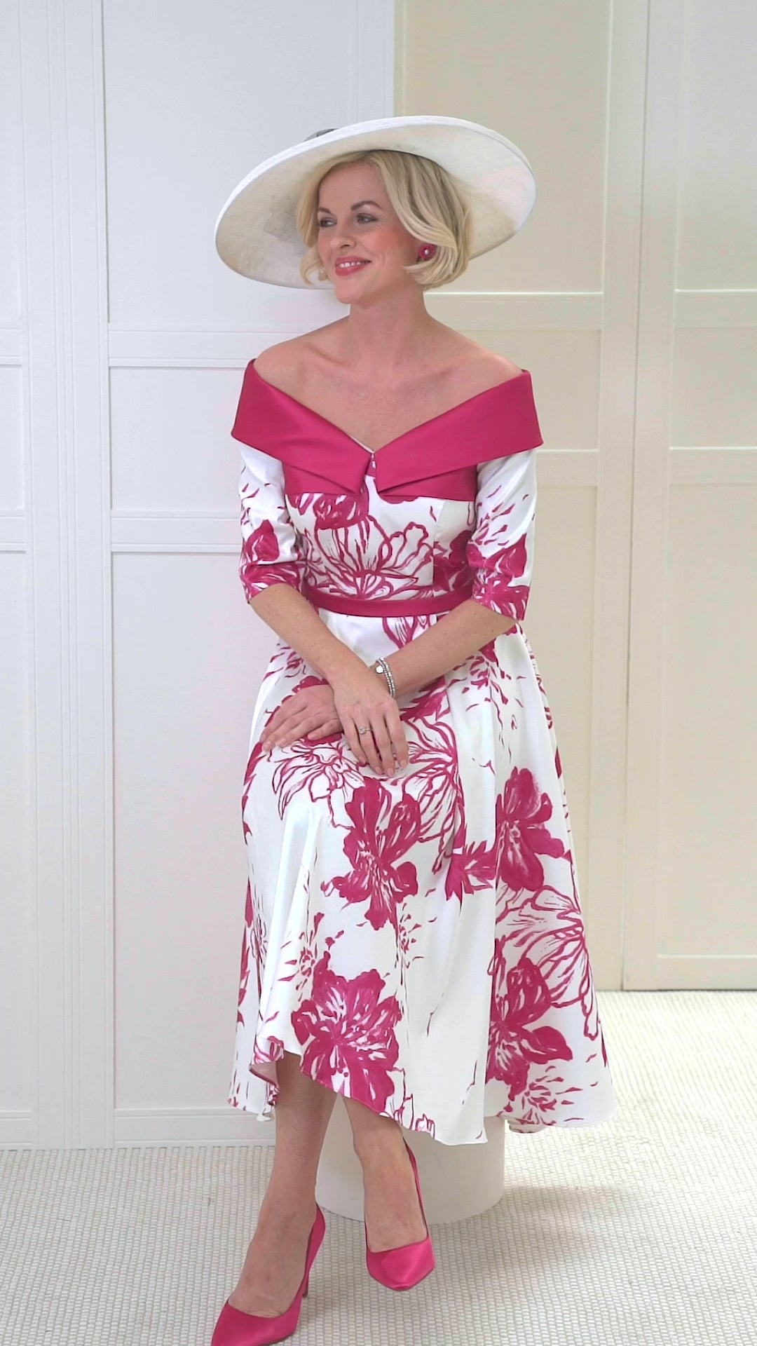 John Charles 66418 - Berry Ivory Print Dress