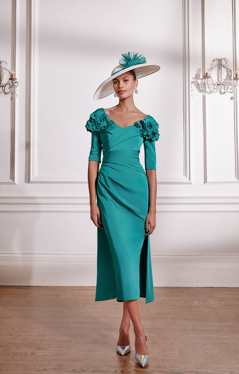 john charles blue dress John Charles Fitted Bardot Dress John Charles Two-Tone Bardot Dress With Beading Navy/Ivory 29204