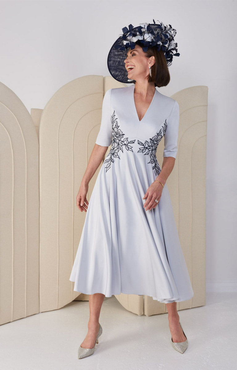 Load image into Gallery viewer, John Charles 28019- Silver Navy Crepe Dress
