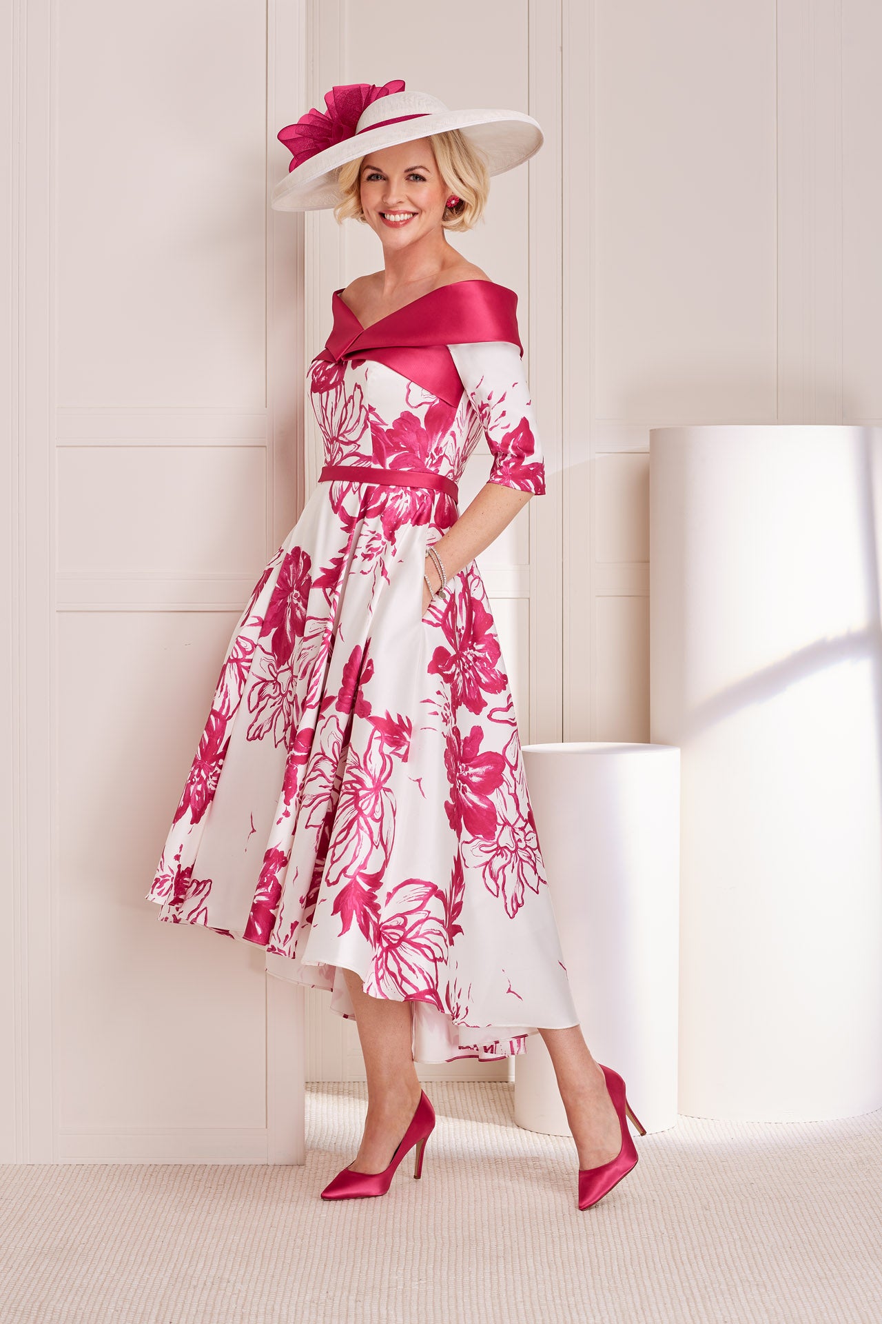 Load image into Gallery viewer, John Charles 66418 - Berry Ivory Print Dress
